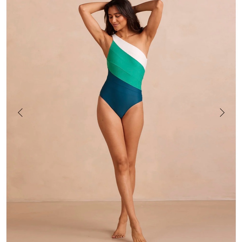 Summersalt the side stroke one piece swimsuit color block seaweed white